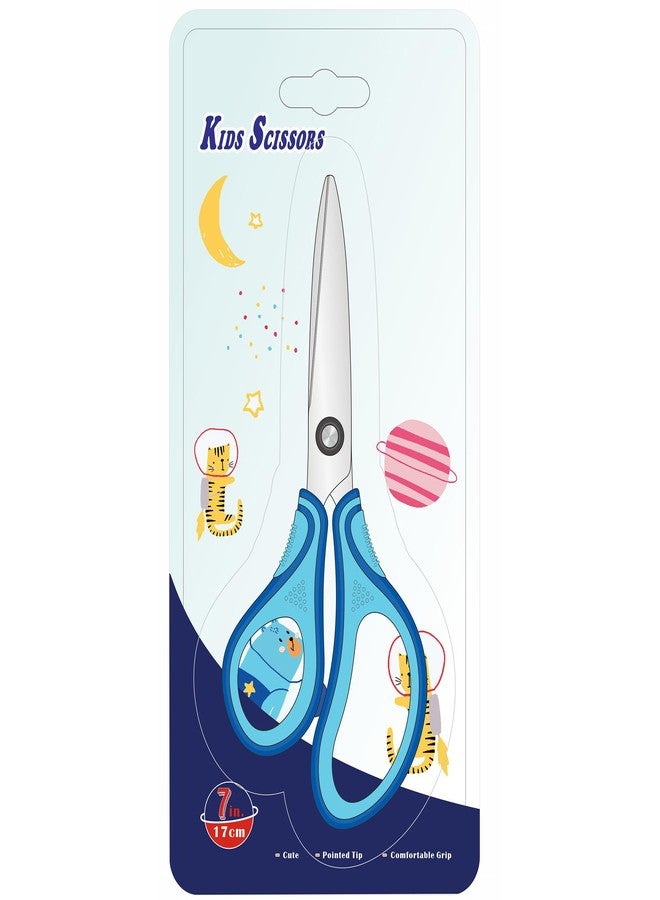 SLEMOON 7" Real Left handed Student Scissors, Premium Stainless Steel Blades Shears for Age 8~12,Ergonomic Semi-Soft ABS Rubber Grip, Suitable for School, Office and Family Daily Use,Blue - Image 1